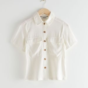 Short Sleeve Blouse Button Top Cream